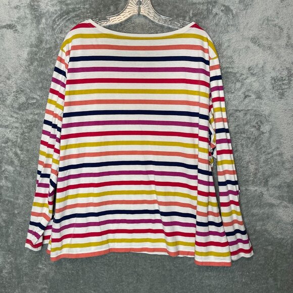 St Johns Bay Women Colorful Rainbow Striped Boat Neck Long Sleeve T Shirt 2X - Picture 2 of 9